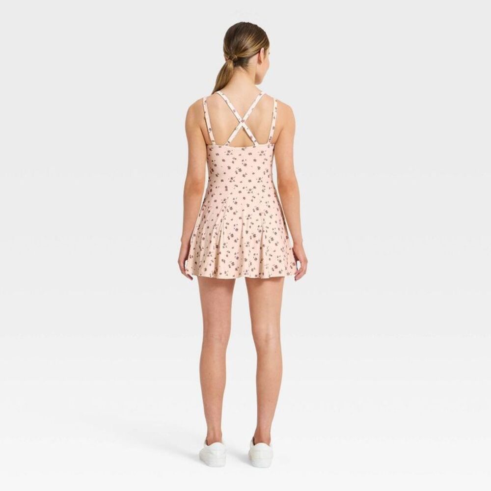 Women's Knit Double Layer Active Dress - JoyLab Cream Floral XL - Picture 2 of 5